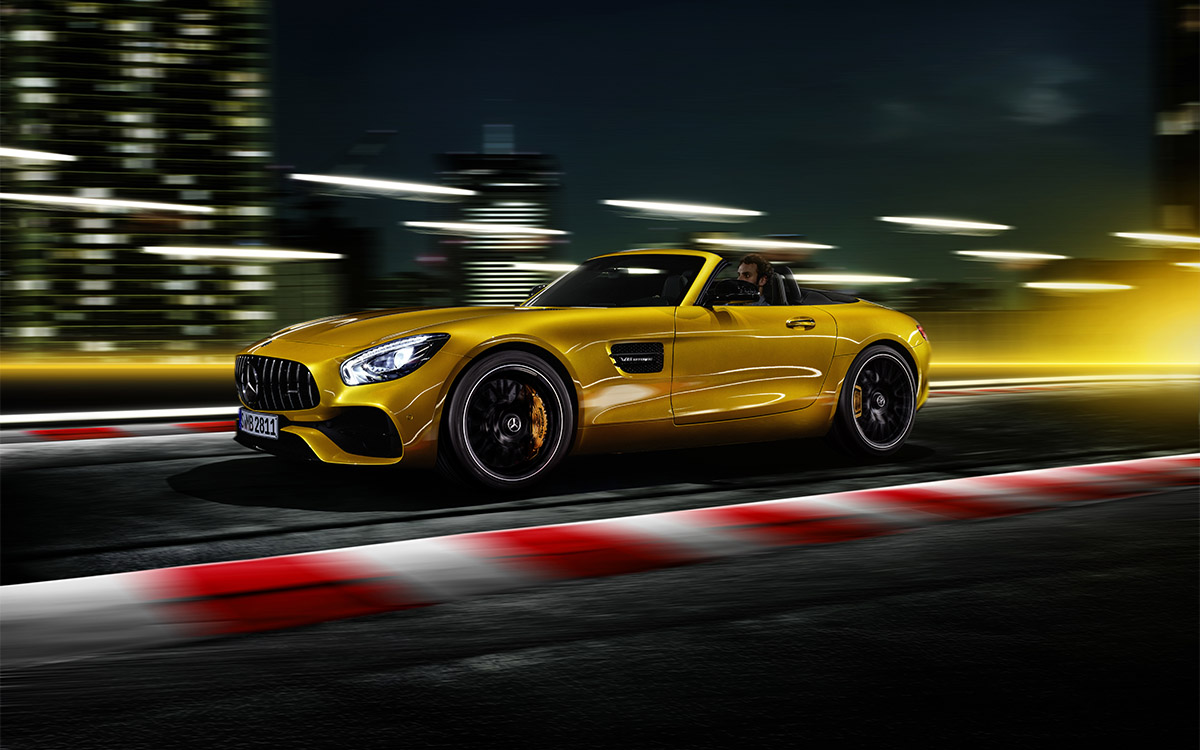 Mercedes AMG GT S Roadster lateral ruta fx