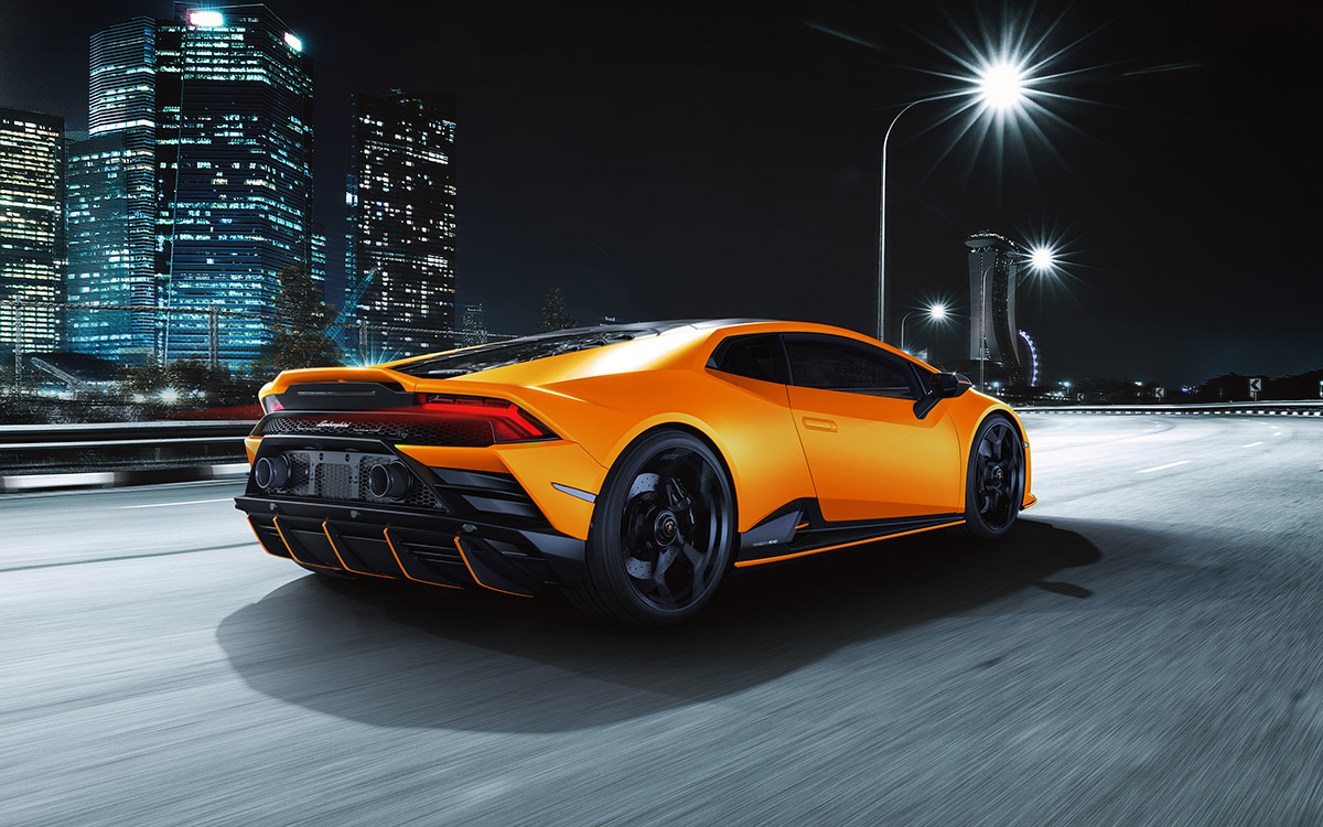 Lamborghini Huracán EVO Fluo naranja tras fx