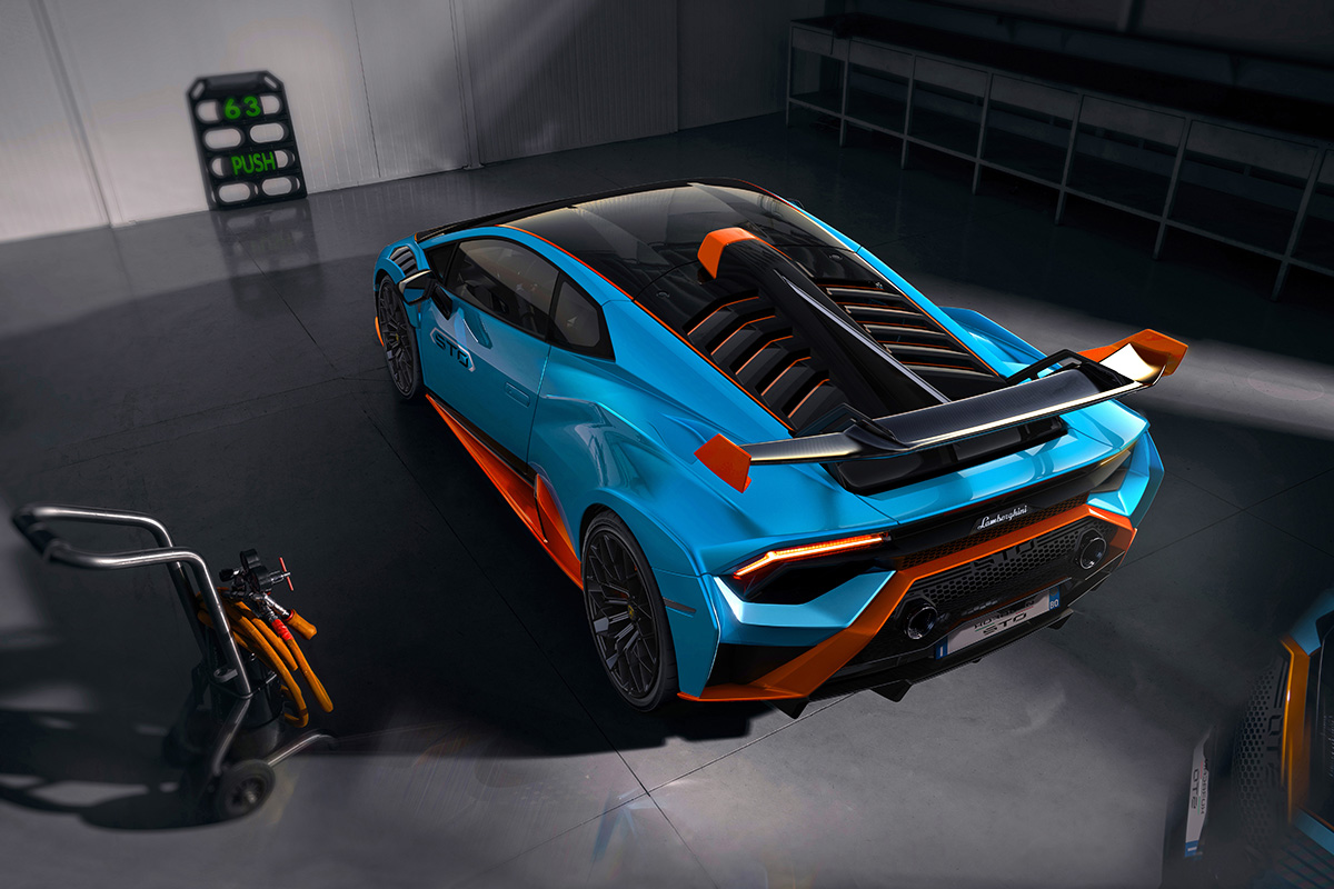 Lamborghini Huracán STO trasera aerea garage fx