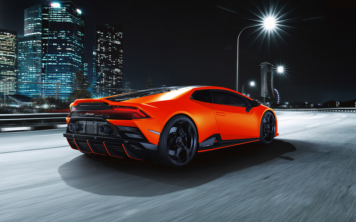 Lamborghini Huracán EVO Fluo rojo tras fx