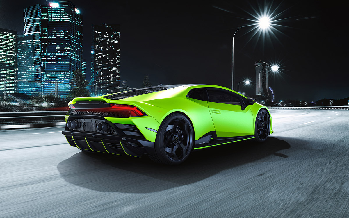 Lamborghini Huracán EVO Fluo verde trasera fx